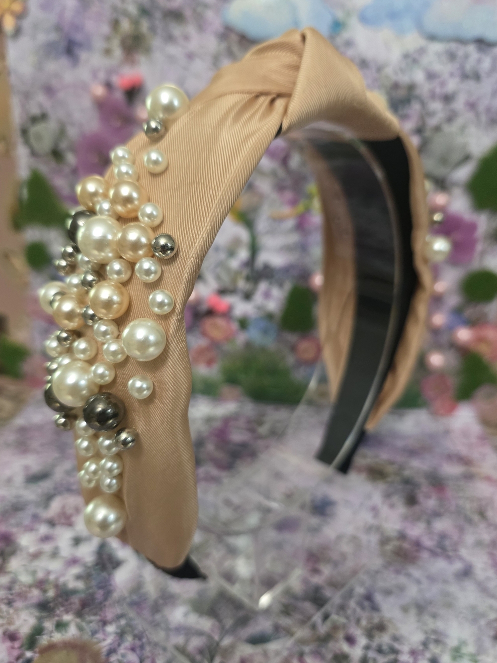 Pearl-Embellished Knotted Headband in new.